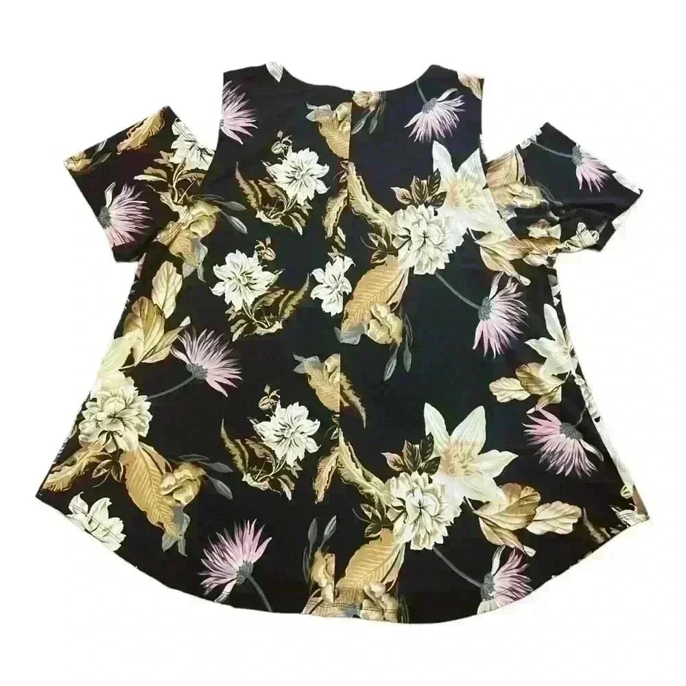🆕City Chic Black Floral Cold Shoulder Print Top - Picture 7 of 13